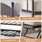 Divano letto con rotelle, Divano letto singolo in metallo, Testiera elegante, Rotelle regolabili in altezza, Per soggiorno/camera da letto/camera degli ospiti, Nero