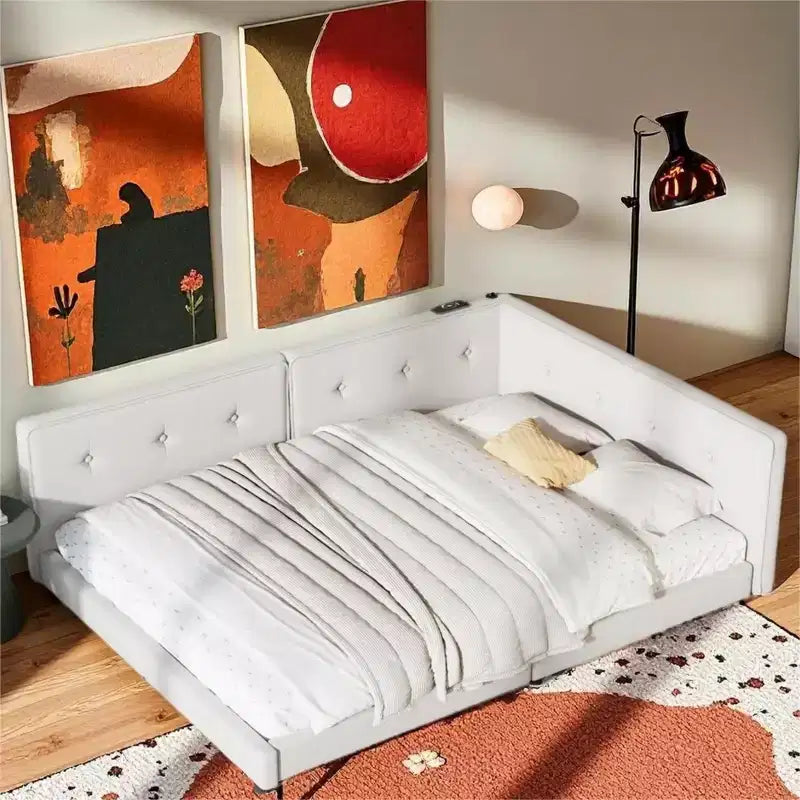 Merax Stylish Upholstered Platform Daybed with Tufted Detail & Built-In USB Ports