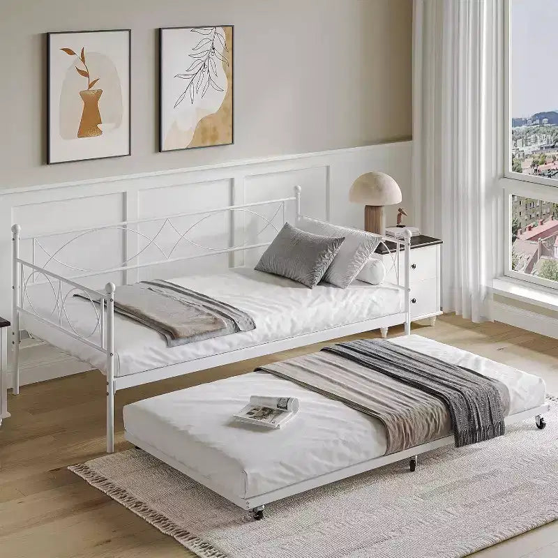 Acekool Letto a castello singolo, struttura in metallo per divano letto con doghe in acciaio, letto aggiuntivo salvaspazio per camera da letto