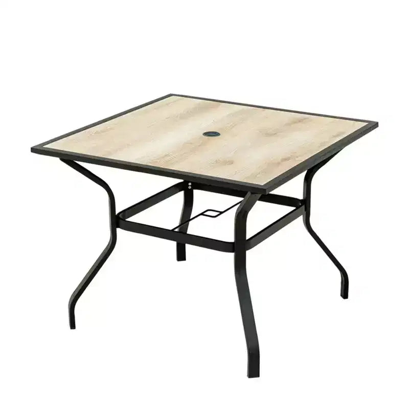 CLIHOME Outdoor Patio Dining Table,with Umbrella Hole Square Metal Garden Dining Table