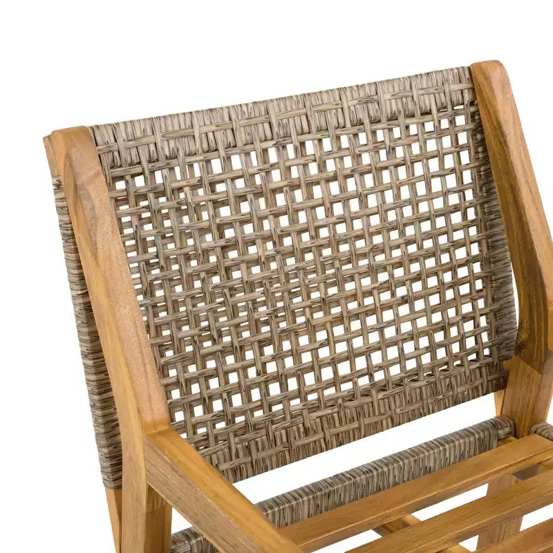 Set da pranzo da esterno NAYSAYE in legno di acacia e vimini con cuscini per giardino e patio, marrone e teak, 23.5*21.25*32
