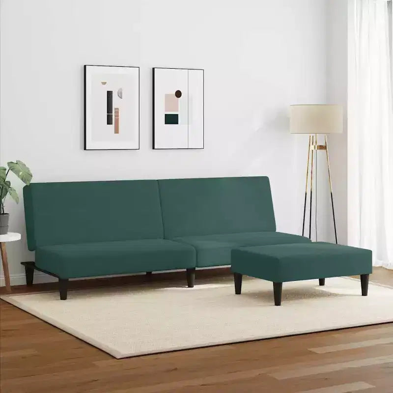 vidaXL Divano letto a 2 posti e pouf in velluto - Verde scuro | Divano letto convertibile | Accogliente e regolabile per salotto, soggiorno