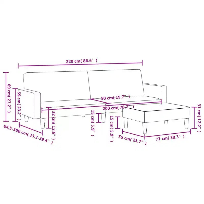 vidaXL Divano letto trasformabile a 2 posti in velluto grigio scuro con poggiapiedi - Morbido letto singolo, schienale regolabile, robusta struttura in legno