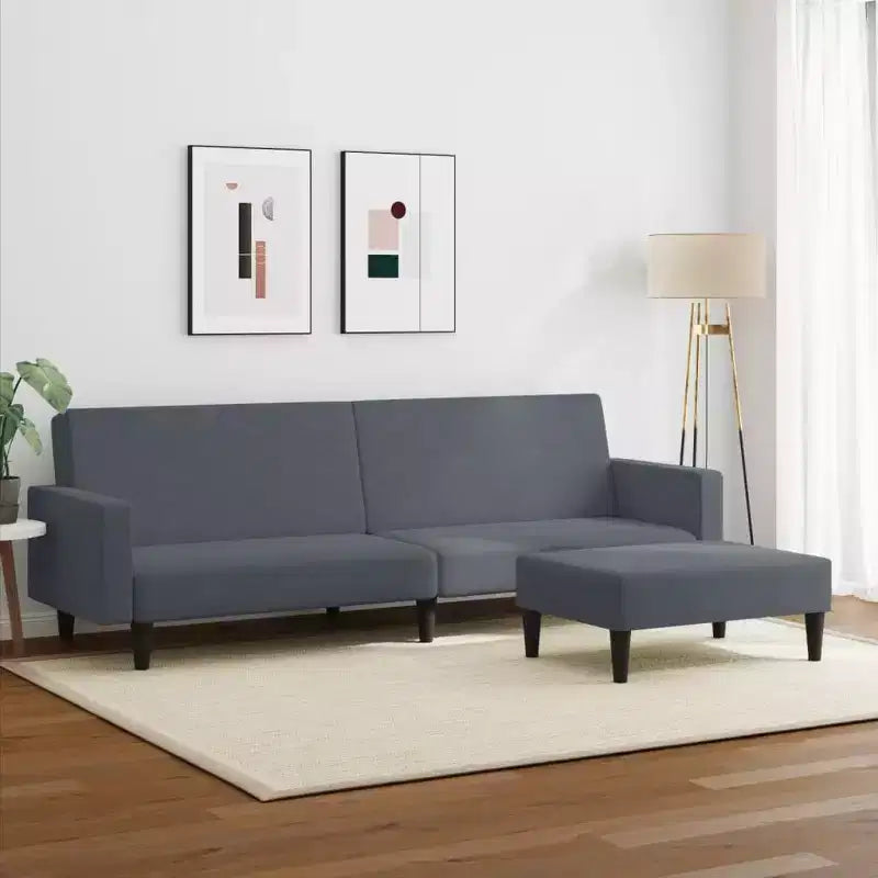 vidaXL Divano letto trasformabile a 2 posti in velluto grigio scuro con poggiapiedi - Morbido letto singolo, schienale regolabile, robusta struttura in legno