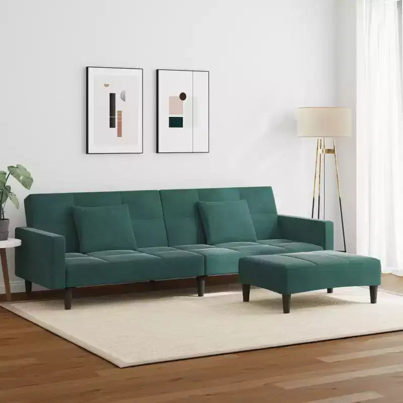 vidaXL Divano letto a 2 posti con poggiapiedi - Velluto verde scuro, convertibile, ideale per salotti, home theatre, appartamenti