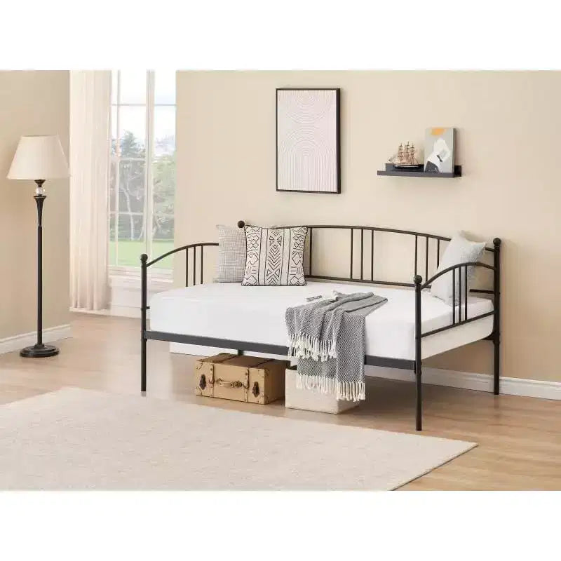 Garvee Twin Daybed, Robusto letto in metallo con testiera ad arco e doghe in acciaio, Divano letto per camera da letto, camera degli ospiti