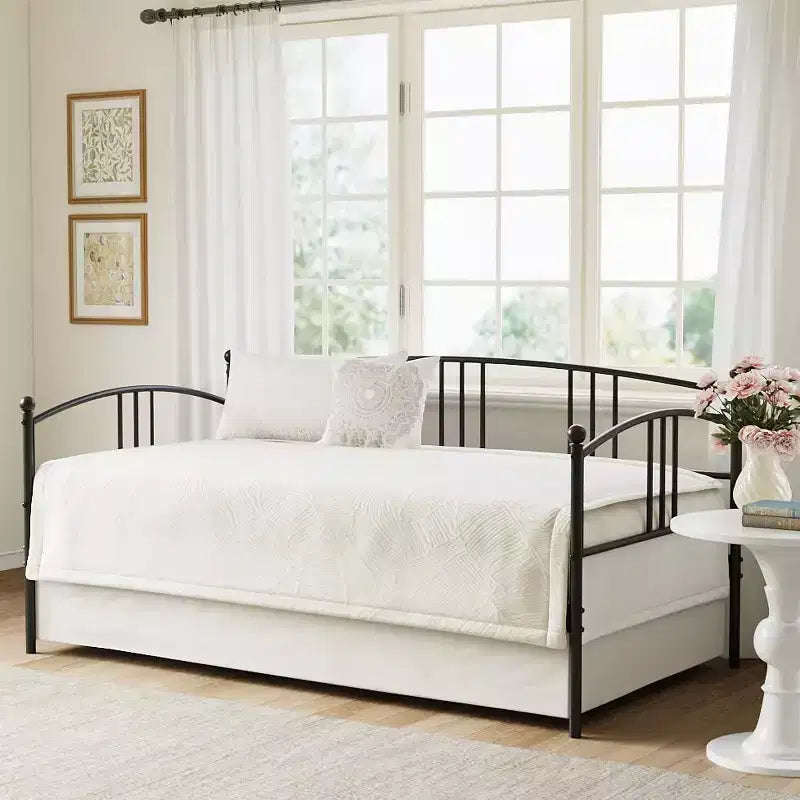 Garvee Twin Daybed, Robusto letto in metallo con testiera ad arco e doghe in acciaio, Divano letto per camera da letto, camera degli ospiti