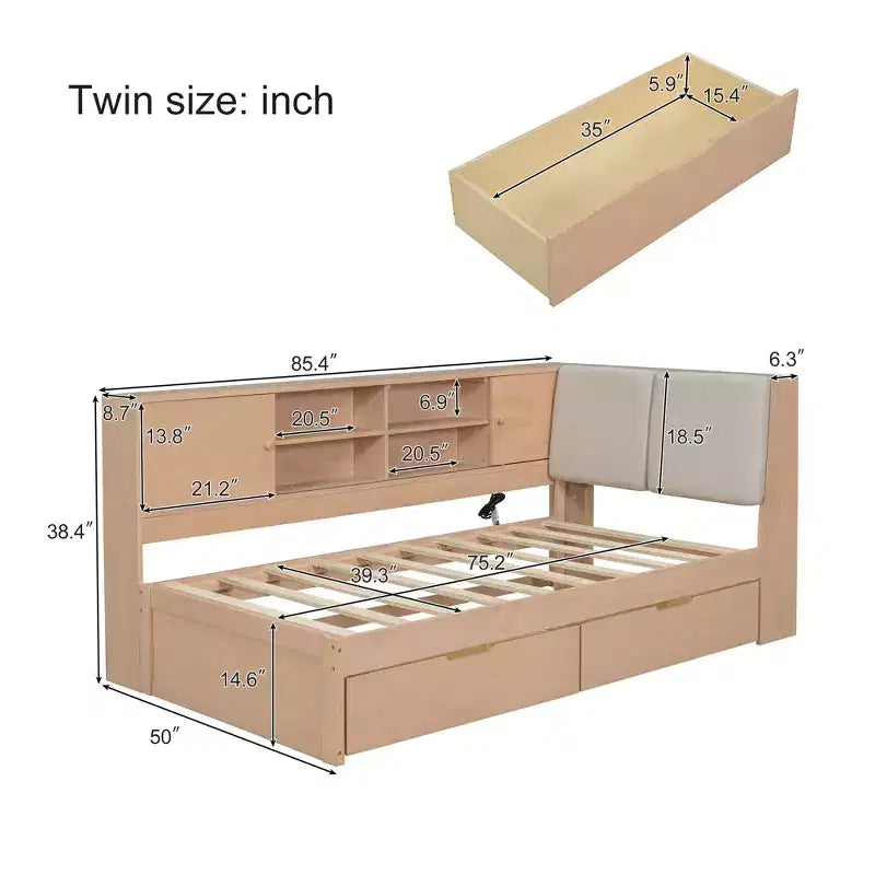 Divano Letto a L Merax in Legno con Testiera Imbottita Contenitore, Porte di Ricarica USB e Libreria Integrata