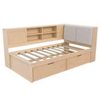 Divano Letto a L Merax in Legno con Testiera Imbottita Contenitore, Porte di Ricarica USB e Libreria Integrata