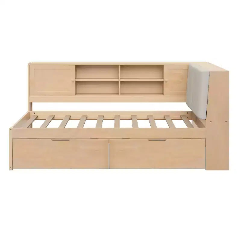Divano Letto a L Merax in Legno con Testiera Imbottita Contenitore, Porte di Ricarica USB e Libreria Integrata