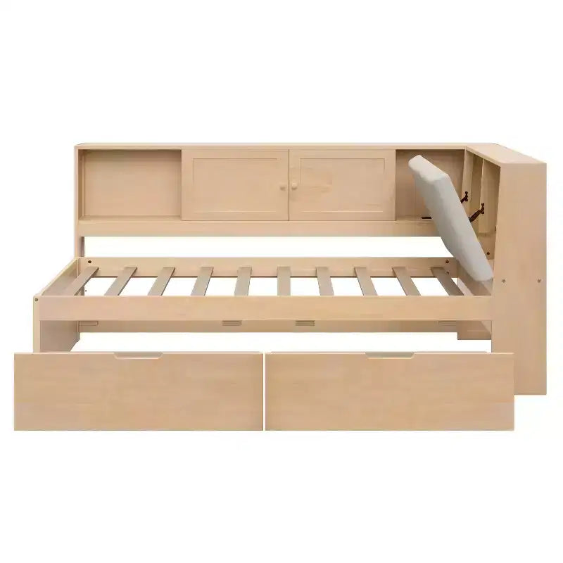 Divano Letto a L Merax in Legno con Testiera Imbottita Contenitore, Porte di Ricarica USB e Libreria Integrata