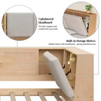 Divano Letto a L Merax in Legno con Testiera Imbottita Contenitore, Porte di Ricarica USB e Libreria Integrata