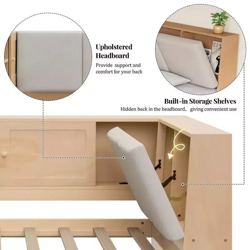 Divano Letto a L Merax in Legno con Testiera Imbottita Contenitore, Porte di Ricarica USB e Libreria Integrata