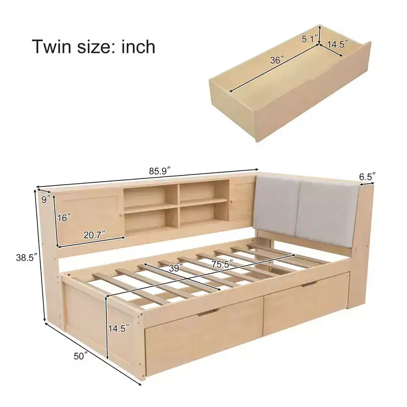 Divano Letto a L Merax in Legno con Testiera Imbottita Contenitore, Porte di Ricarica USB e Libreria Integrata
