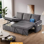 Divano letto Dyonery 81, divano letto componibile a L, divano estraibile con schienale reclinabile, porte USB