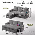 Divano letto Dyonery 81, divano letto componibile a L, divano estraibile con schienale reclinabile, porte USB