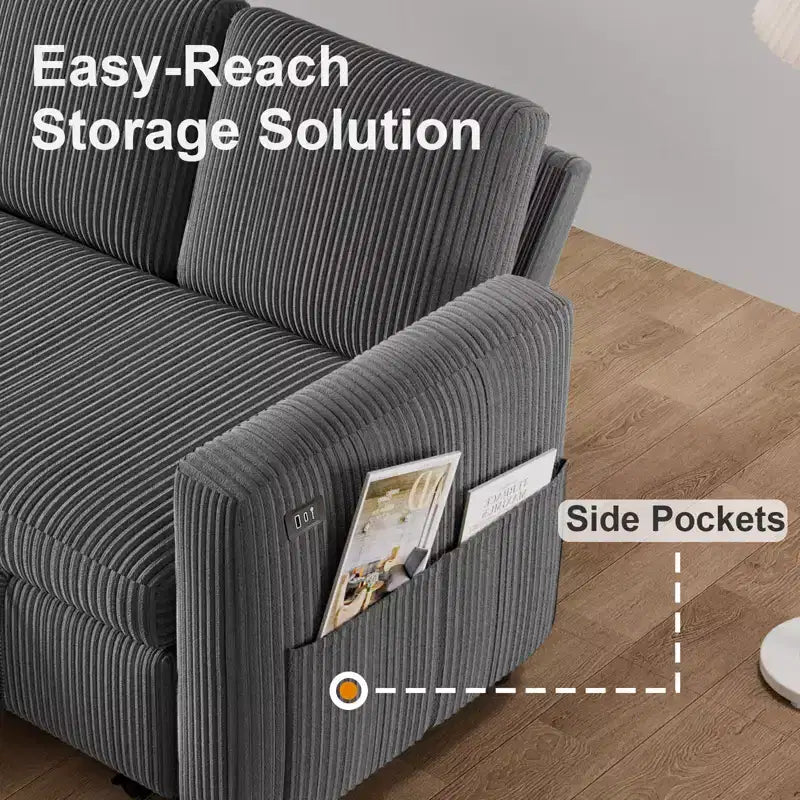 Divano letto Dyonery 81, divano letto componibile a L, divano estraibile con schienale reclinabile, porte USB