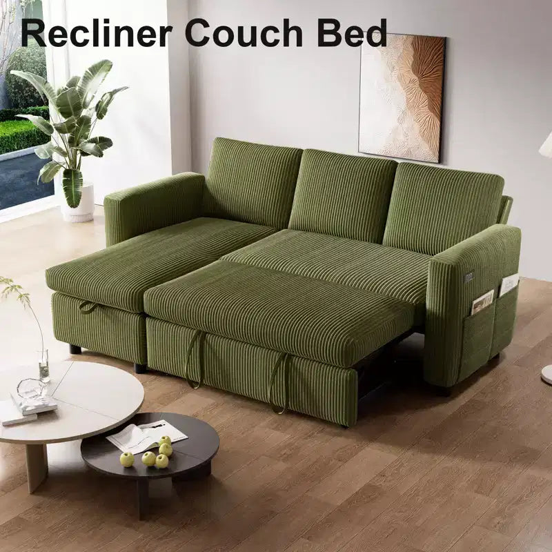 Divano letto Dyonery 81, divano letto componibile a L, divano estraibile con schienale reclinabile, porte USB