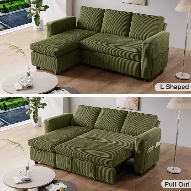 Divano letto Dyonery 81, divano letto componibile a L, divano estraibile con schienale reclinabile, porte USB
