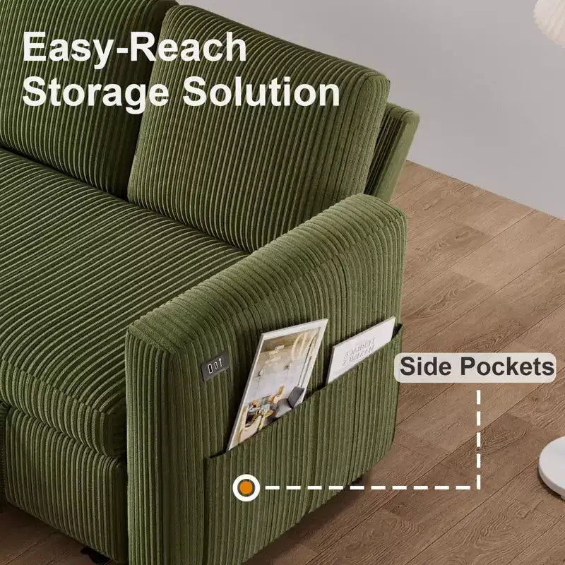 Divano letto Dyonery 81, divano letto componibile a L, divano estraibile con schienale reclinabile, porte USB