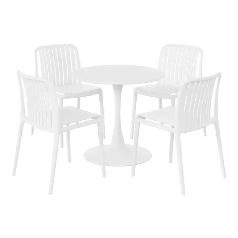 Set da pranzo da esterni WestinTrends Playa 5 pezzi con tavolo in metallo e sedie impilabili in resina da patio