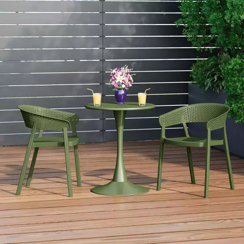 Set da pranzo da patio WestinTrends Playa 3 pezzi per interni ed esterni in metallo con sedie impilabili da patio