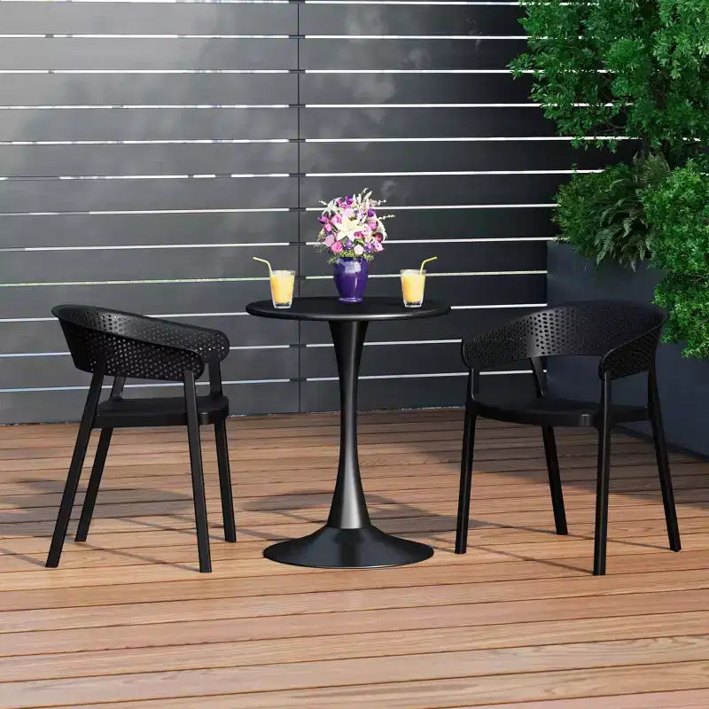 Set da pranzo da patio WestinTrends Playa 3 pezzi per interni ed esterni in metallo con sedie impilabili da patio
