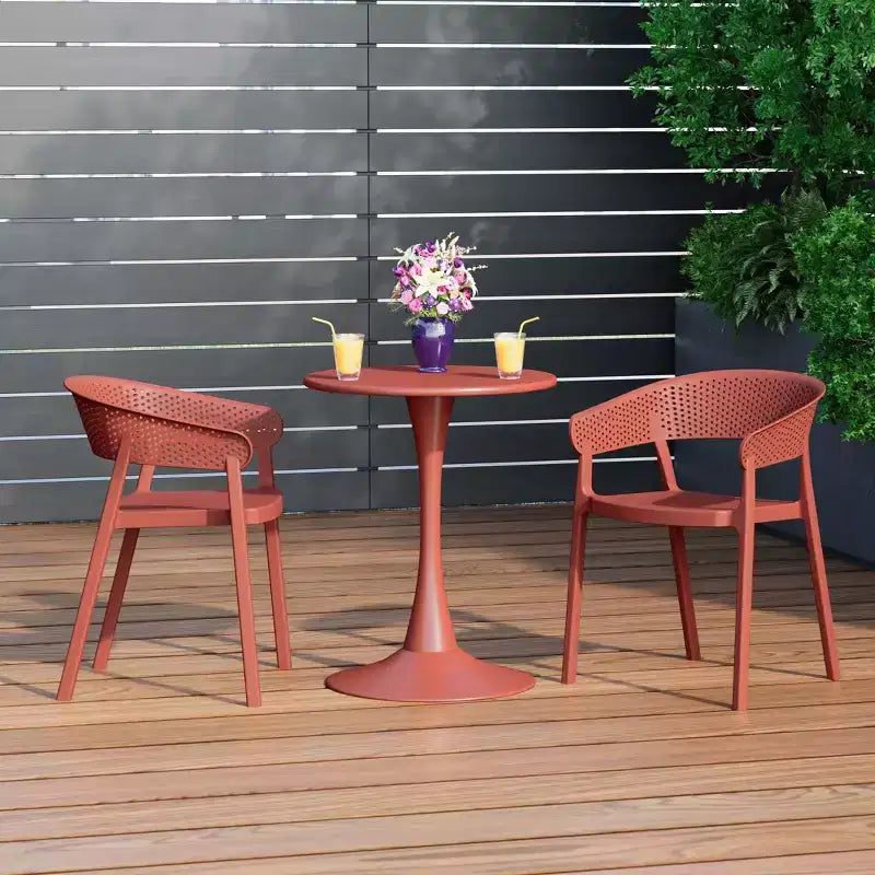 Set da pranzo da patio WestinTrends Playa 3 pezzi per interni ed esterni in metallo con sedie impilabili da patio