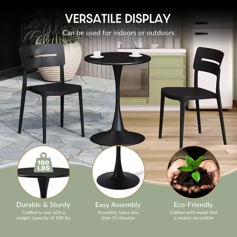 Set da pranzo da patio WestinTrends Playa 3 pezzi per interni ed esterni in metallo con sedie impilabili da patio