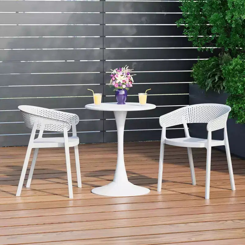 Set da pranzo da patio WestinTrends Playa 3 pezzi per interni ed esterni in metallo con sedie impilabili da patio