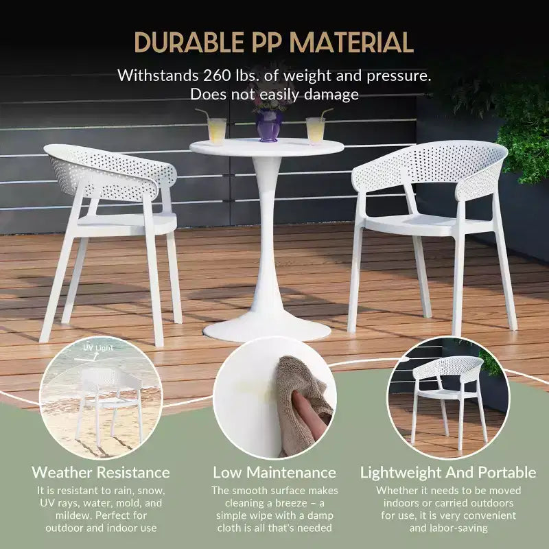 Set da pranzo da patio WestinTrends Playa 3 pezzi per interni ed esterni in metallo con sedie impilabili da patio