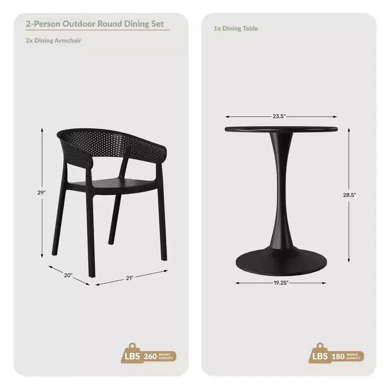 Set da pranzo da patio WestinTrends Playa 3 pezzi per interni ed esterni in metallo con sedie impilabili da patio