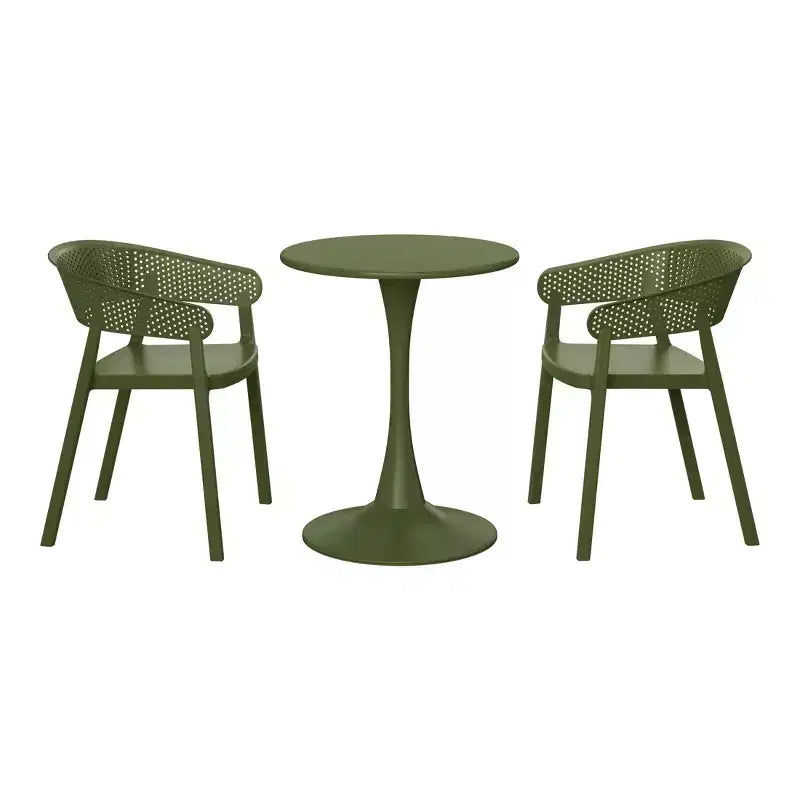 Set da pranzo da patio WestinTrends Playa 3 pezzi per interni ed esterni in metallo con sedie impilabili da patio
