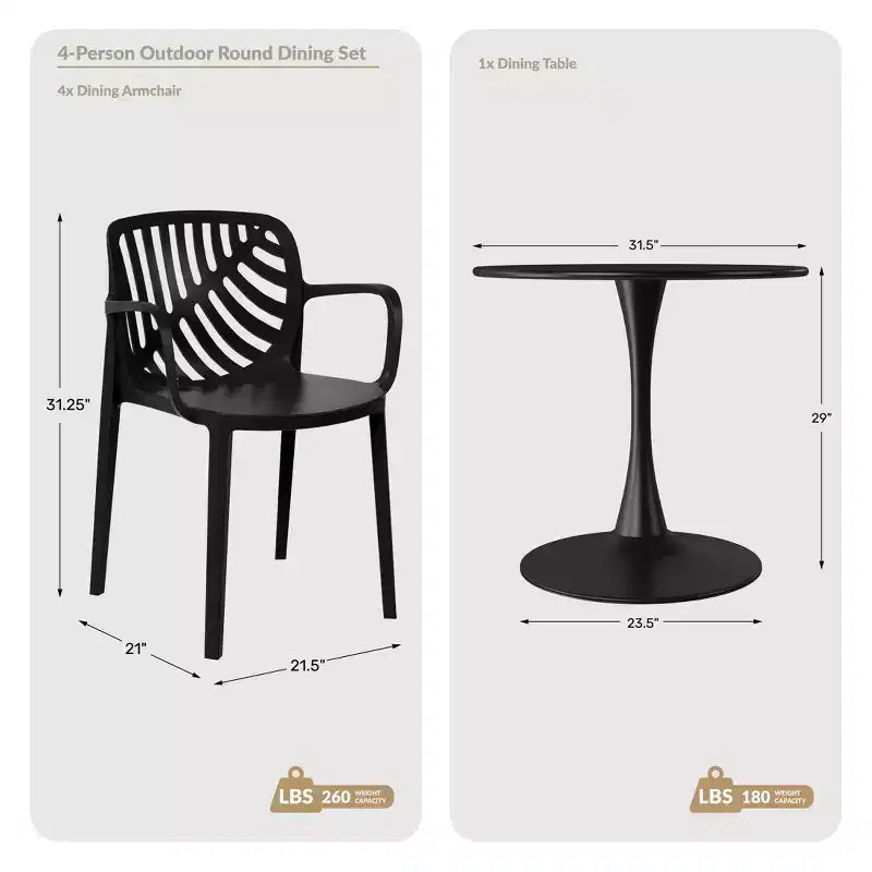 WestinTrends Playa Set da Pranzo da Esterno/Interno a 5 Pezzi con Tavolo e Sedie Impilabili in Metallo