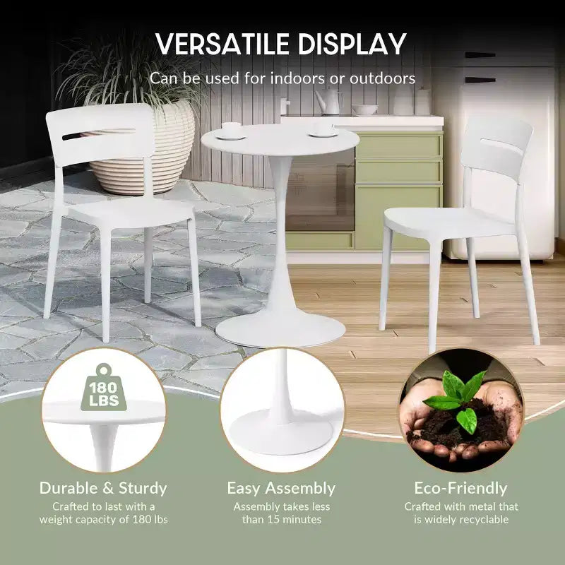 WestinTrends Playa Set da Pranzo 3 Pezzi per Esterni e Interni in Metallo con Tavolo e Sedie Impilabili per Patio