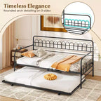 Costway Letto a Giorno Singolo con Letto Estraibile, Schienale e Braccioli Curvi, Doghe in Metallo Resistenti, Nero/Oro
