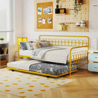 Costway Letto a Giorno Singolo con Letto Estraibile, Schienale e Braccioli Curvi, Doghe in Metallo Resistenti, Nero/Oro