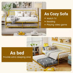 Costway Letto a Giorno Singolo con Letto Estraibile, Schienale e Braccioli Curvi, Doghe in Metallo Resistenti, Nero/Oro