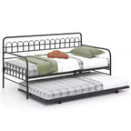 Costway Letto a Giorno Singolo con Letto Estraibile, Schienale e Braccioli Curvi, Doghe in Metallo Resistenti, Nero/Oro
