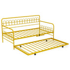 Costway Letto a Giorno Singolo con Letto Estraibile, Schienale e Braccioli Curvi, Doghe in Metallo Resistenti, Nero/Oro