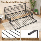 Costway Letto a Giorno Singolo con Letto Estraibile, Schienale e Braccioli Curvi, Doghe in Metallo Resistenti, Nero/Oro
