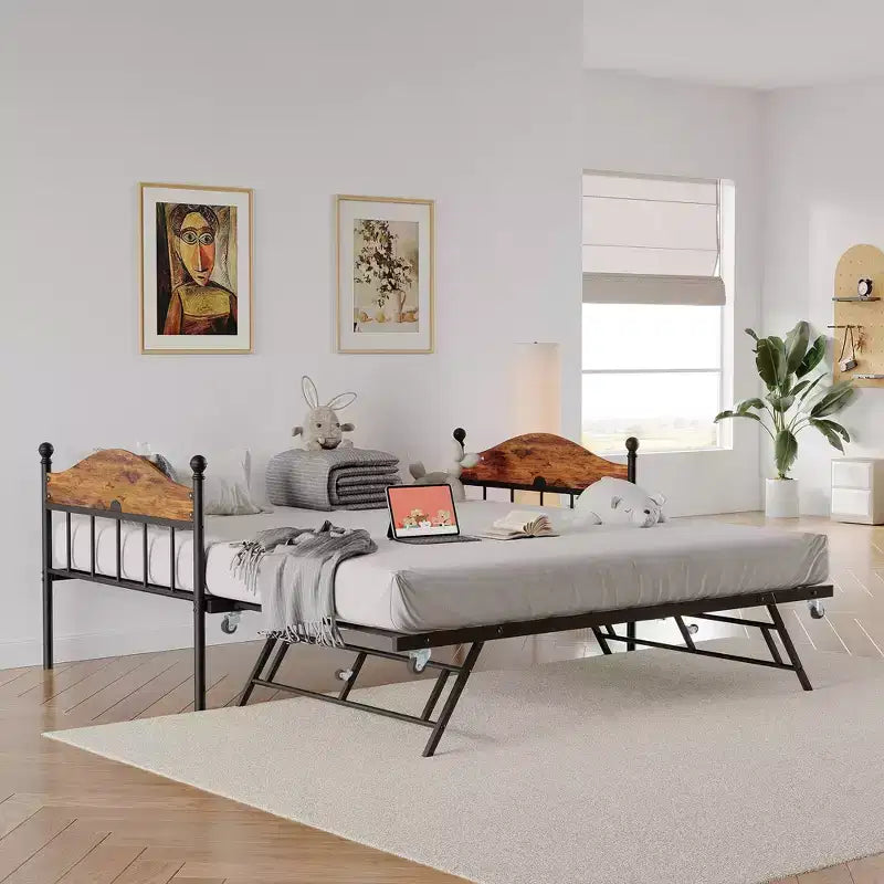 GustoWave Twin Metal Daybed con letto estraibile pieghevole, Daybed salvaspazio