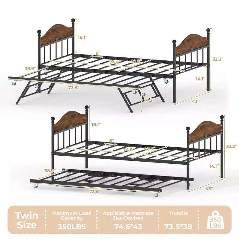 GustoWave Twin Metal Daybed con letto estraibile pieghevole, Daybed salvaspazio