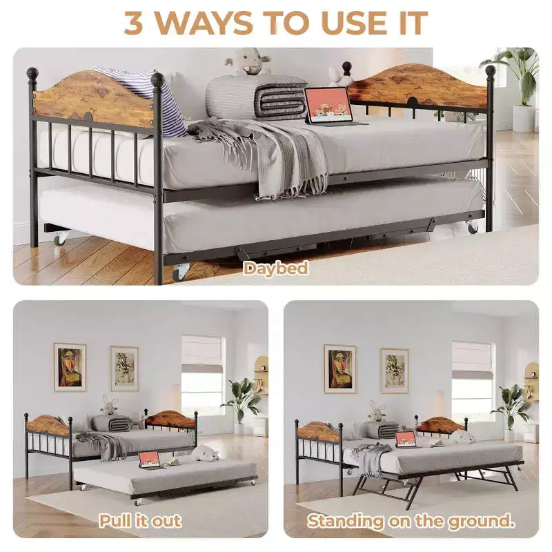 GustoWave Twin Metal Daybed con letto estraibile pieghevole, Daybed salvaspazio