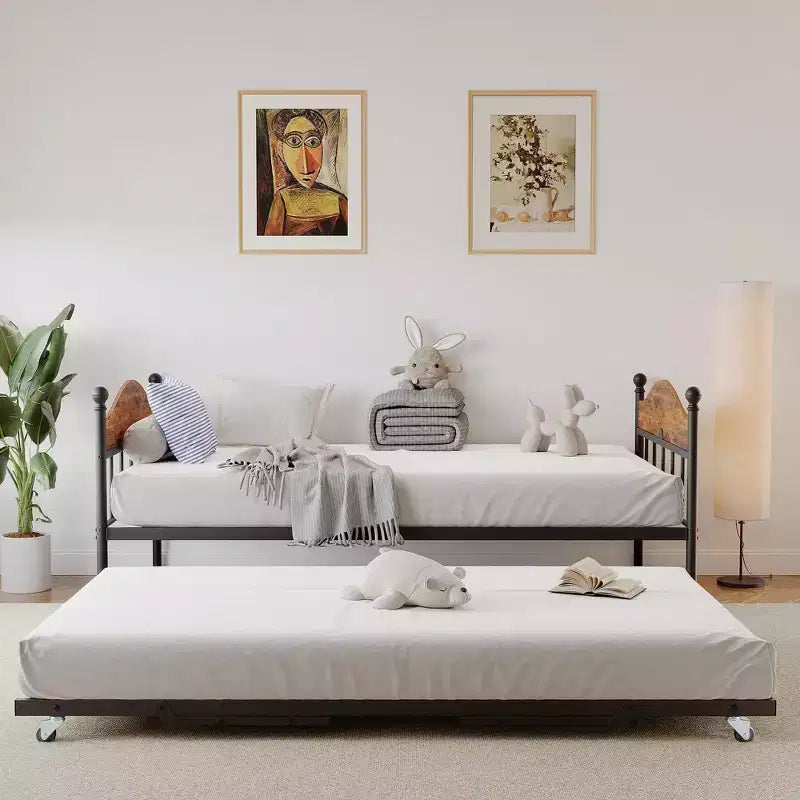 GustoWave Twin Metal Daybed con letto estraibile pieghevole, Daybed salvaspazio