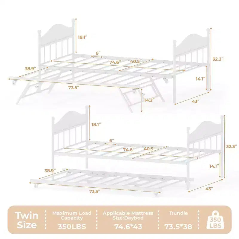 GustoWave Twin Metal Daybed con letto estraibile pieghevole, Daybed salvaspazio