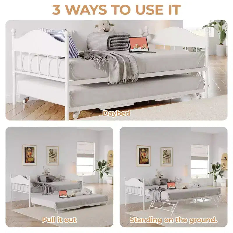 GustoWave Twin Metal Daybed con letto estraibile pieghevole, Daybed salvaspazio