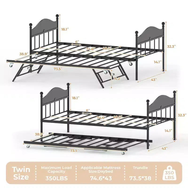 GustoWave Twin Metal Daybed con letto estraibile pieghevole, Daybed salvaspazio