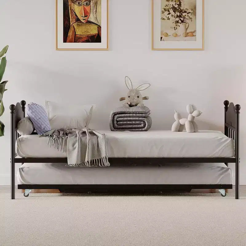 GustoWave Twin Metal Daybed with Foldable Trundle, Space Saving Daybed