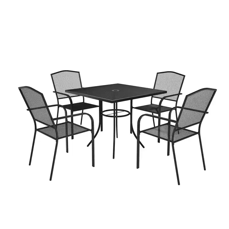 Mondawe Set da pranzo in rete d'acciaio da 5 pezzi con 1 tavolo da pranzo quadrato e 4 sedie da pranzo